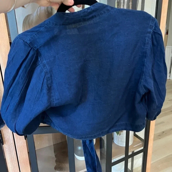 Mango Wrap Top Skirt Set Lyocell Chambray dark wash denim crop high waisted - Picture 8 of 12